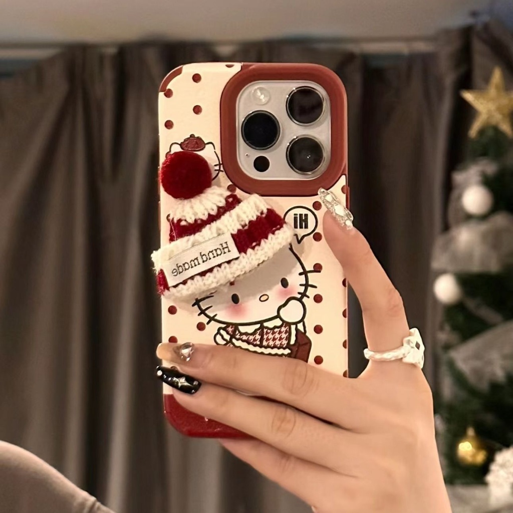 หมวกตุ๊กตาการ์ตูน Hello Kitty เคสโทรศัพท์ iPhone Case iPhone 11 Case iPhone 13 Case iPhone 15 PRO MAX Case
