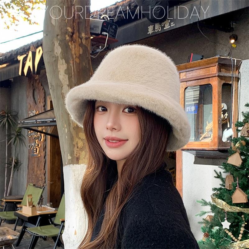 หมวกฤดูหนาวสําหรับผู้หญิงfaux Fur Fluffy Bucketหมวกสําหรับผู้หญิงPlushหมวกThicken Snow Bucketหมวกหมวกนุ่ม