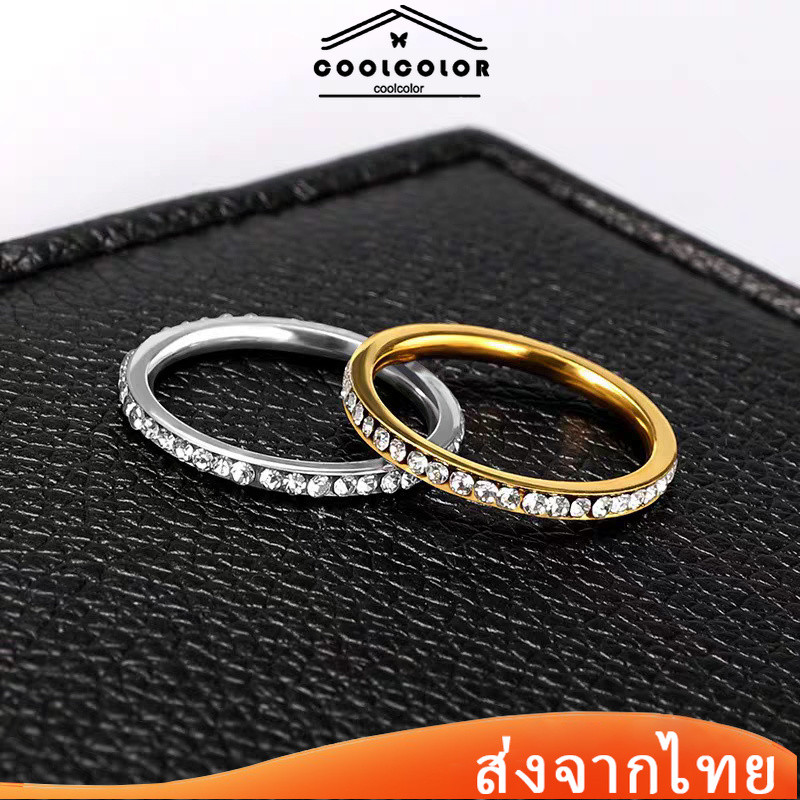 ในไทย💖แหวนประดับเพชรหรูหราเหล็กไทเทเนียมแฟชั่นเกาหลีสแตนเลสเครื่องประดับไม่ซีดจาง2025ใหม่