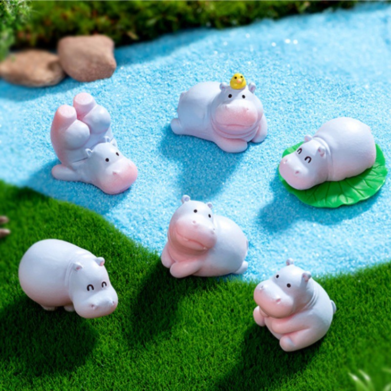 ของเล่นเรซิ่น Moo deng กล่องสุ่ม 6 ชิ้น/ชุด ตัวเลขกล่องตาบอดของกระจุกกระจิกขนาดเล็กน่ารัก DIY 6pcs