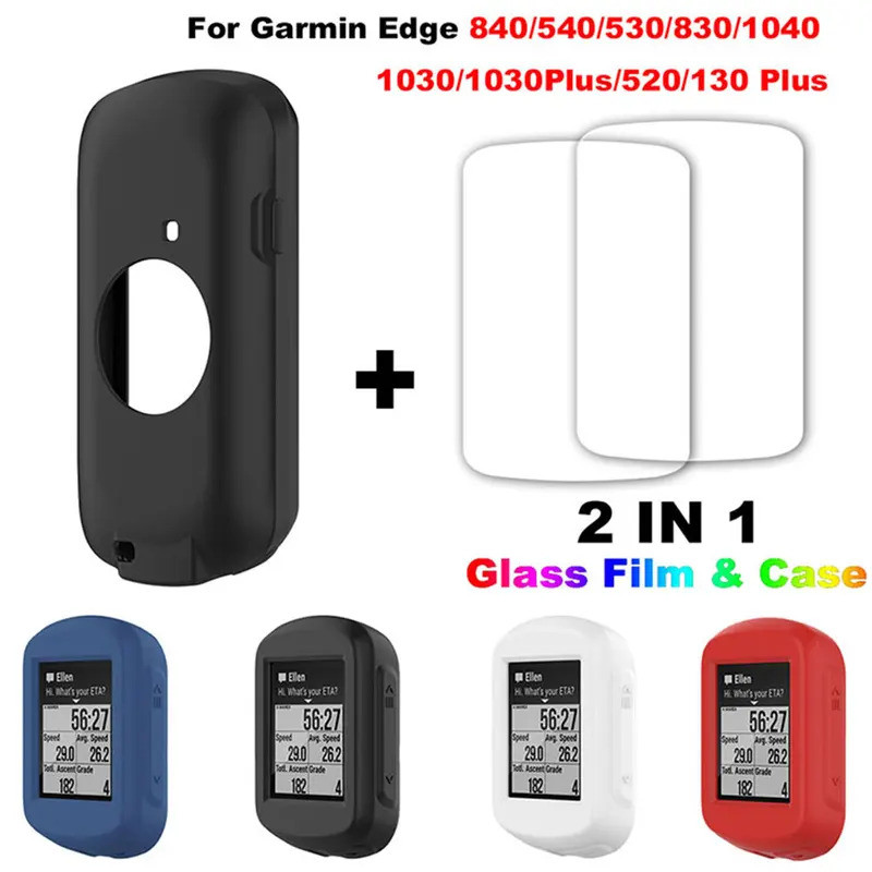 เคส cyclocomputer 2 * ฟิล์มแก้วสำหรับ Garmin EDGE 840 540 530 830 1040 1030 520 130ซิลิโคนฝาครอบป้อง