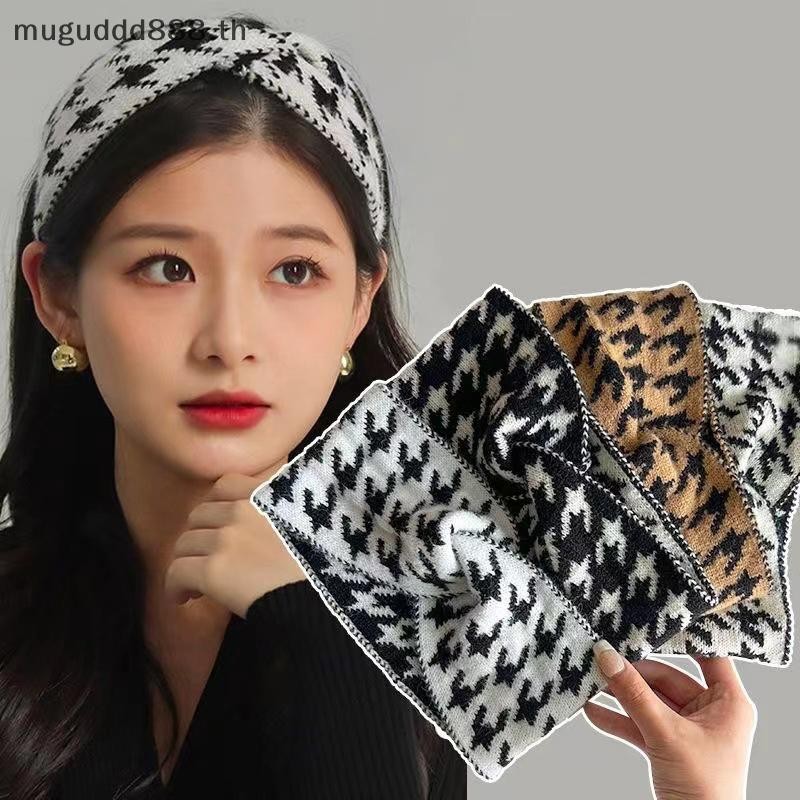 ʚɞmc Houndstooth รูปแบบผู้หญิงอุปกรณ์เสริมผมผู้หญิงสไตล์กว้างผม Hoop Bezel แฟชั่น s (dd)