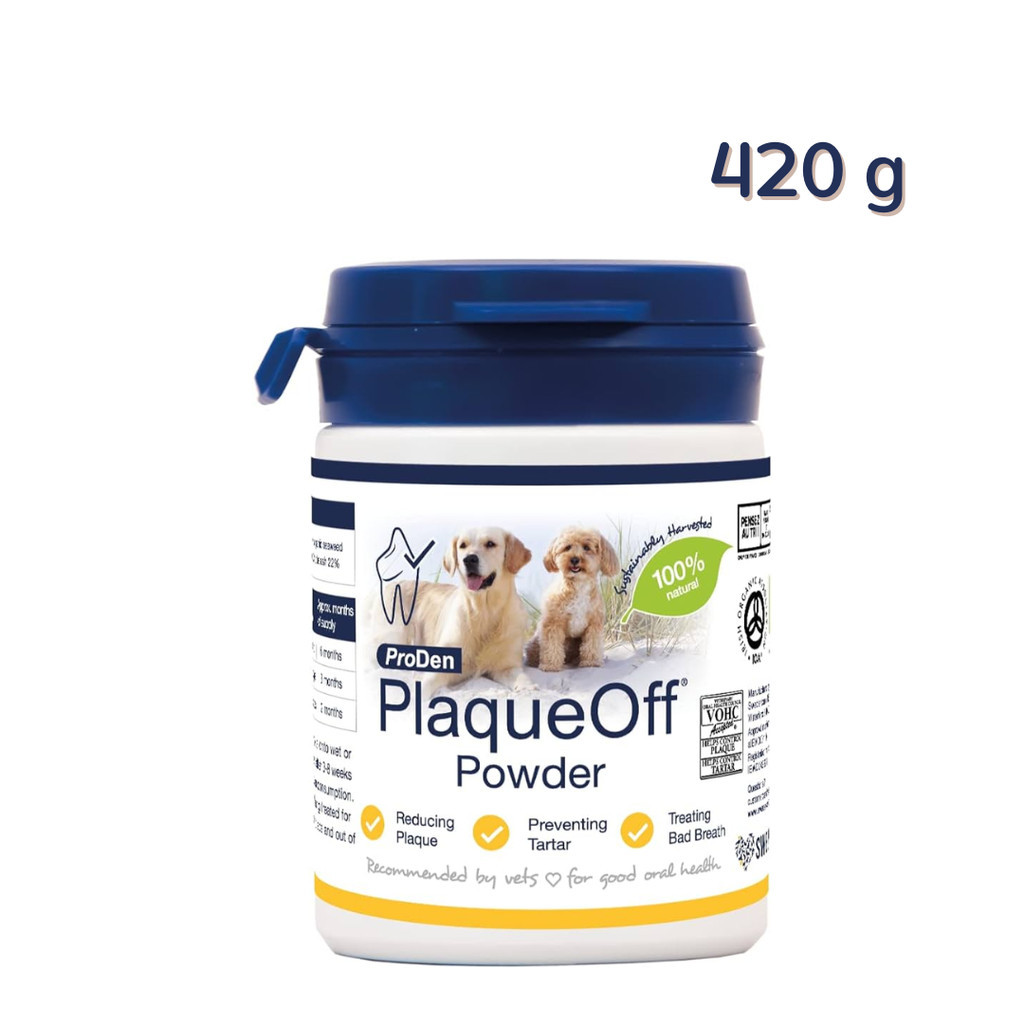 Plaque Off plaqueoff 420 g ผง ขัด ฟัน ลด กลิ่นปาก เหงือกอักเสบ คราบพลัค หินปูน แมว หมา สุนัข Perio V