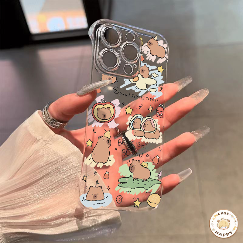 การ์ตูนคาปิบาร่าสุดน่ารักน่าชัง หรูหราไร้กรอบโปร่งใสบางเฉียบแข็ง เคสIPhone 16 11 15 13 12 14 Pro Max 14 16 15 Plus
