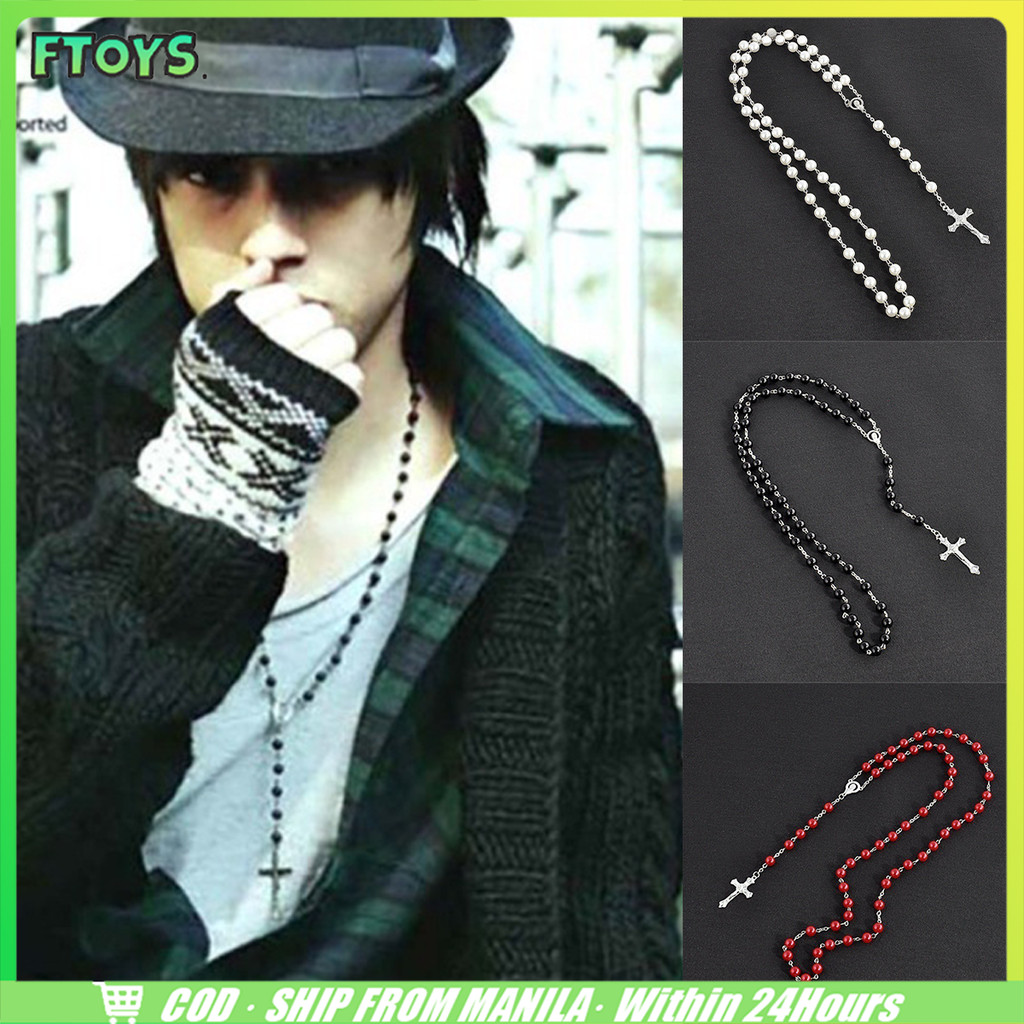 จัดส่งภัยใน24ชั่วโมง สร้อยคอโซ่ยาวลูกปัด  จี้ไม้กางเขน เครื่องประดับ สําหรับชายและหญิง