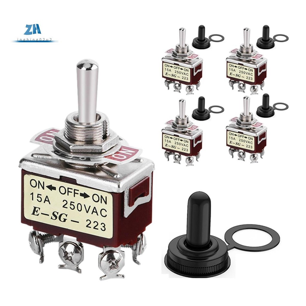 5pcs Momentary Toggle Switch 12V DC 3 ตําแหน่ง 30A DPDT (ON)-Off- (ON) 6 ขารถสลับสวิทช์พร้อมฝาครอบสําหรับรถยนต์เรือ