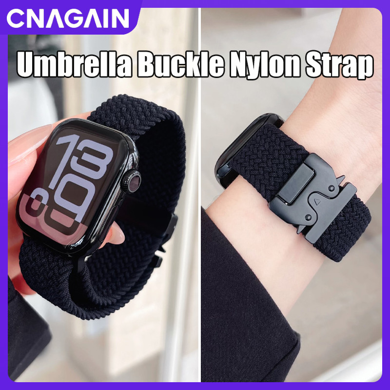 Cnagain ร่มหัวเข็มขัดไนลอนสายรัดข้อมือสําหรับ Apple watch Ultra 49 มม.S10 46 มม.42 มม.,45 มม.41 มม.44 มม.40 มม.38 มม.นาฬิกาสมาร์ทยืดหยุ่นกีฬาสําหรับ iWatch Series 9/8/7/6