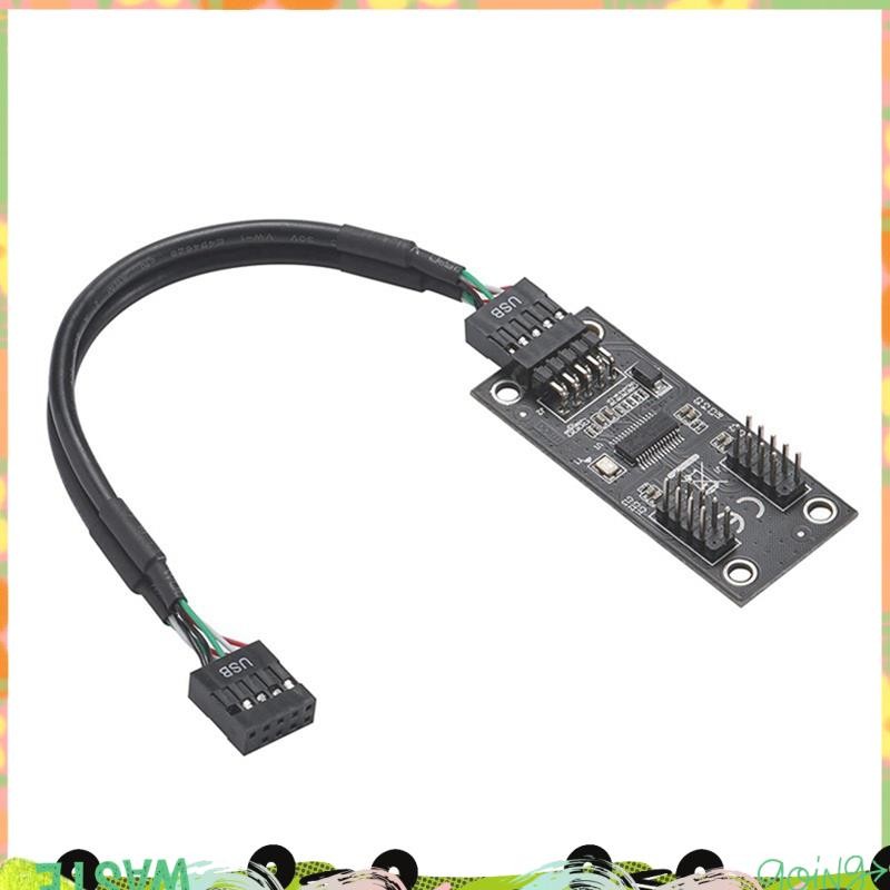 Super USB Hub USB Splitter USB2.0 9Pin to Dual 9Pin Hub Adapter Riser เมนบอร์ด USB 9Pin Connector 1 ถึง 2 สายใช้งานง่ายสีดํา
