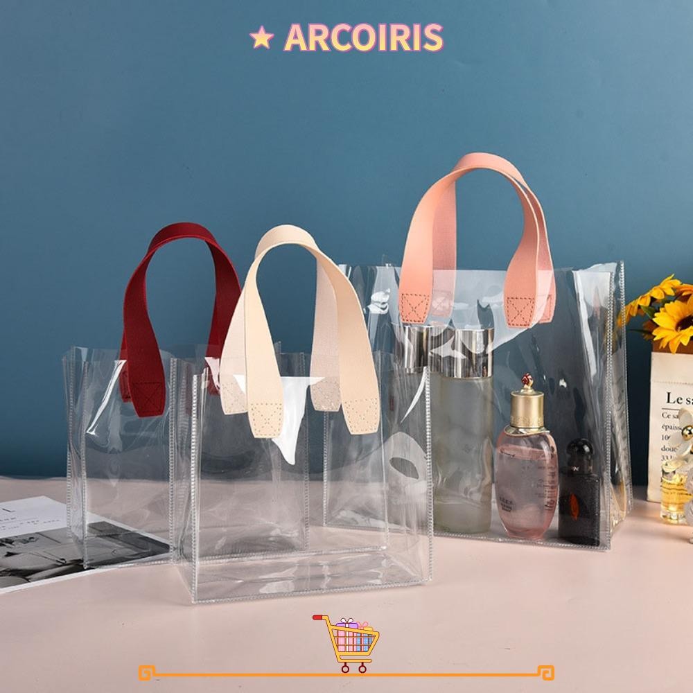 Arcoiris กระเป๋าช้อปปิ้งแบบใส, กระเป๋าโท้ท PVC โปร่งใส, กระเป๋าใส่ของขวัญมือที่จับใช้งานได้จริง