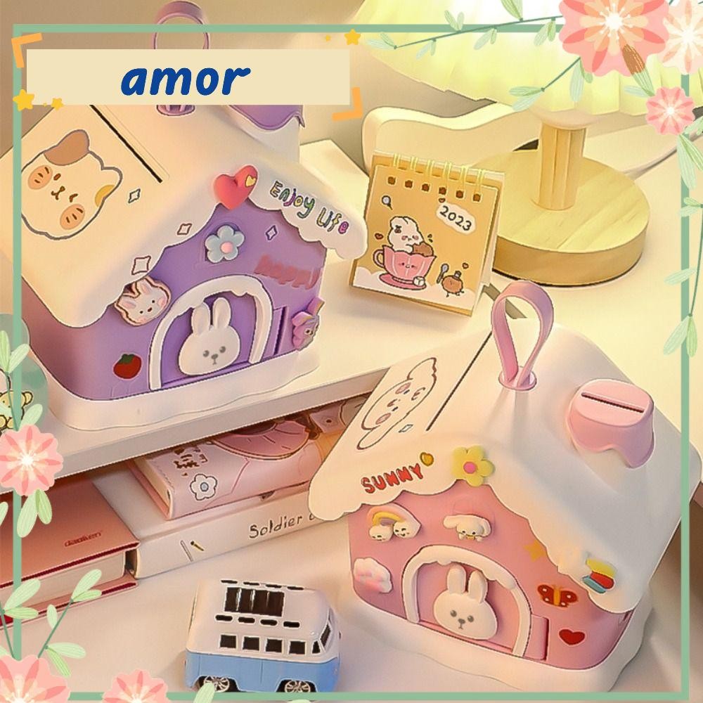 Amor12 กล่องเงิน, บ้านเห็ดกล่องเงินสดแบบพกพา,กุญแจรักษาความปลอดภัยแฟชั่นล็อคกระปุกออมสินพลาสติกนักเรียน