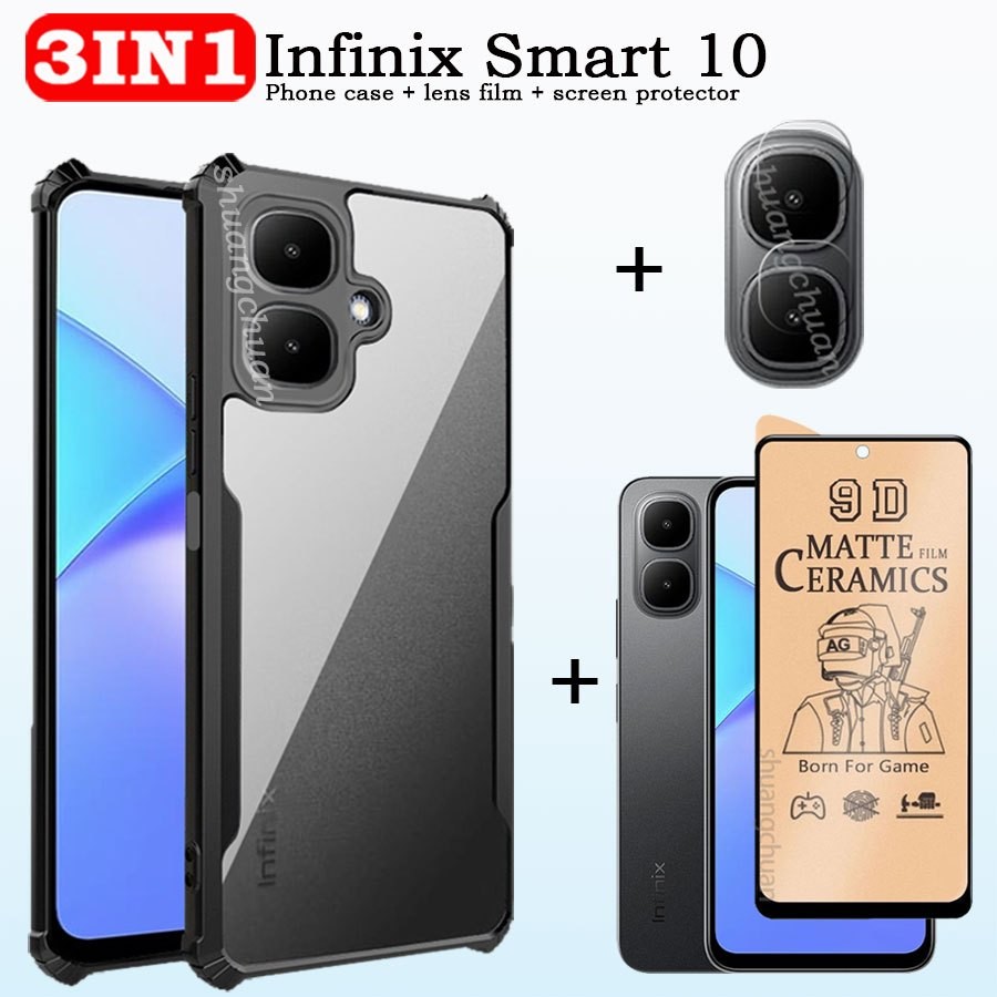 3IN1 สําหรับเคสโทรศัพท์ Infinix smart 10, ฟิล์มกันรอยหน้าจออัจฉริยะ 10, ฟิล์มนุ่มฝ้า, ฟิล์มเลนส์, เคสโทรศัพท์ป้องกันการตก