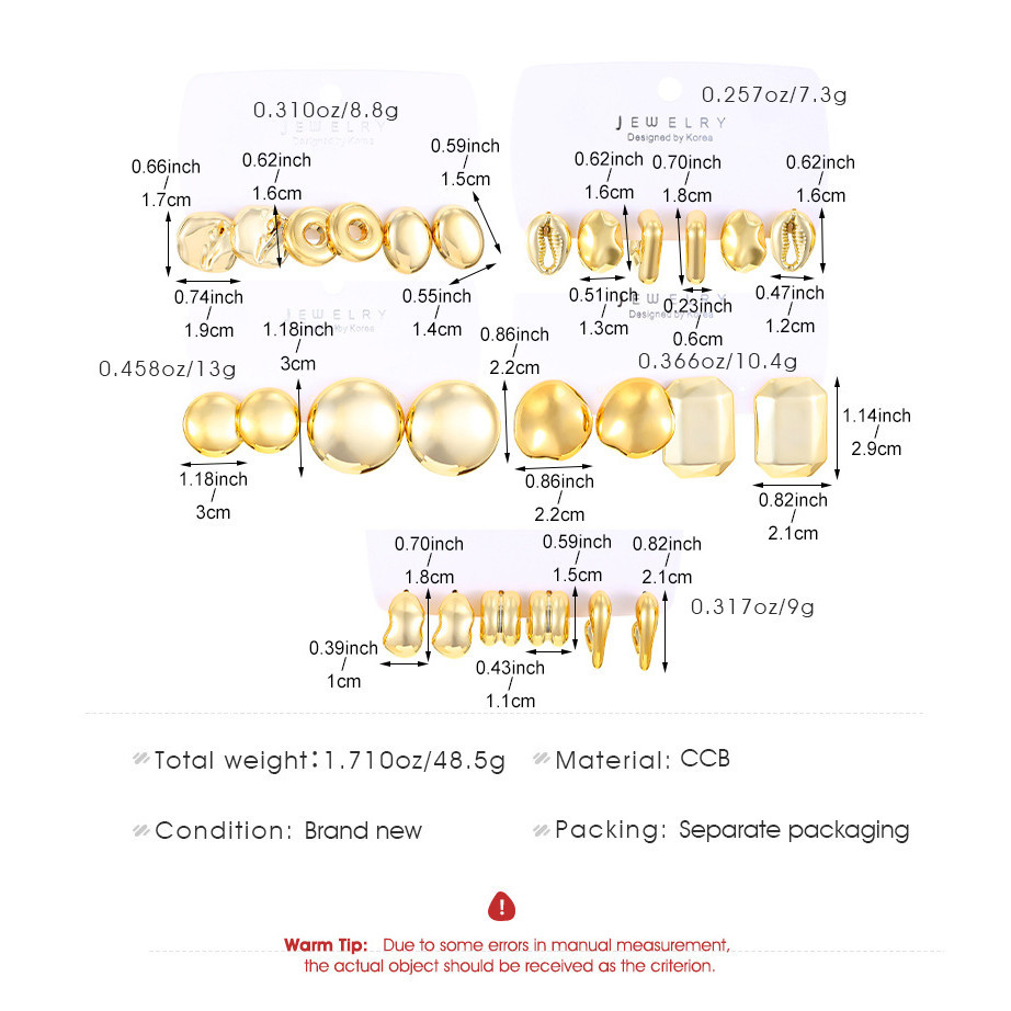 ต่างหู retro ทรงวงกลม อคริลิก สีทอง สำหรับผู้หญิง 3 คู่/เซ็ต เสริม.style.ins - รูปที่ 6