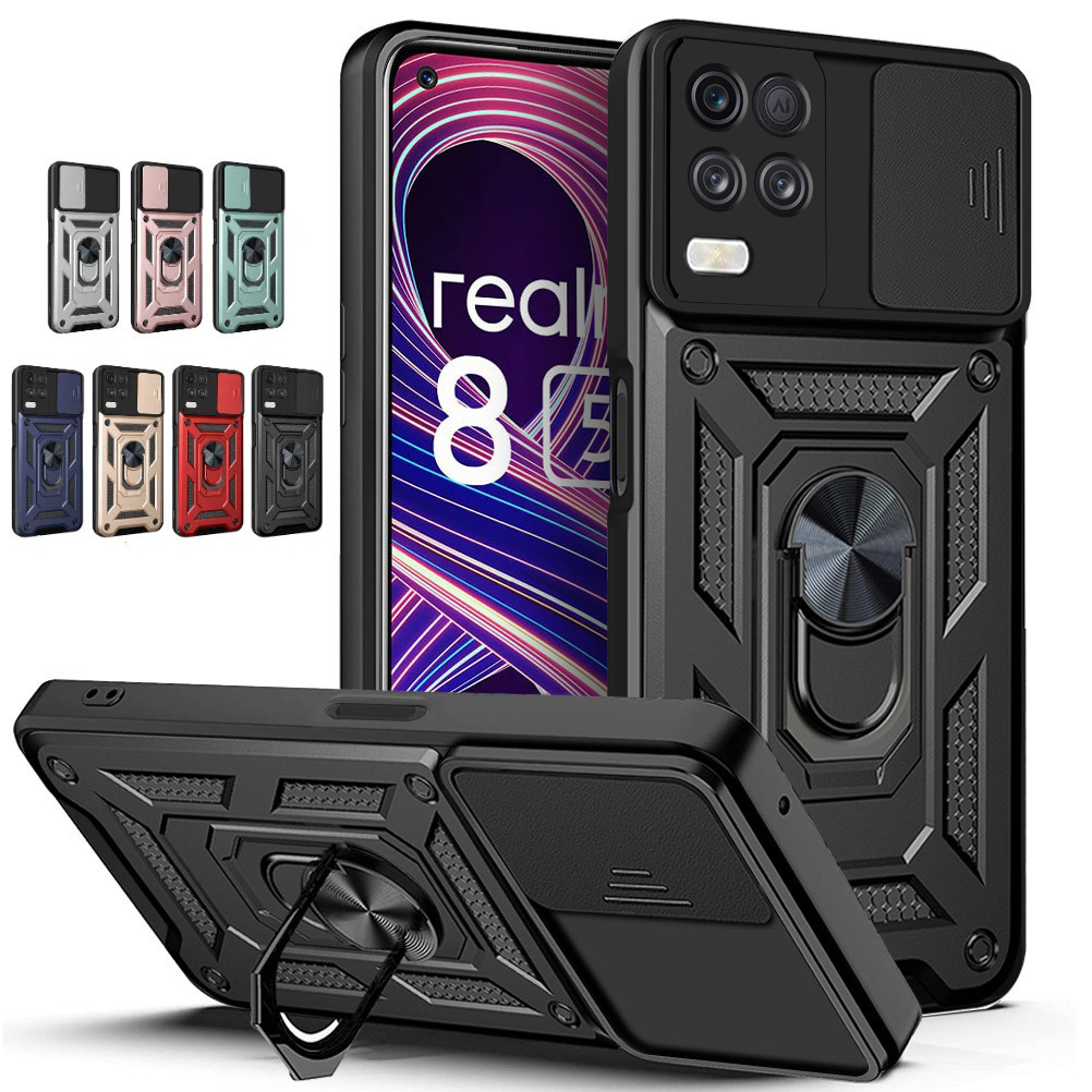 กรณี Reamle8 RMX3085 Realme8pro Realme 8 8pro RMX3081 กันกระแทกเคสโทรศัพท์ป้องกันแหวนวงเล็บด้านหลัง Push เลนส์วงเล็บป้องกันความเป็นส่วนตัวฝาครอบด้านหลัง QAZWXA