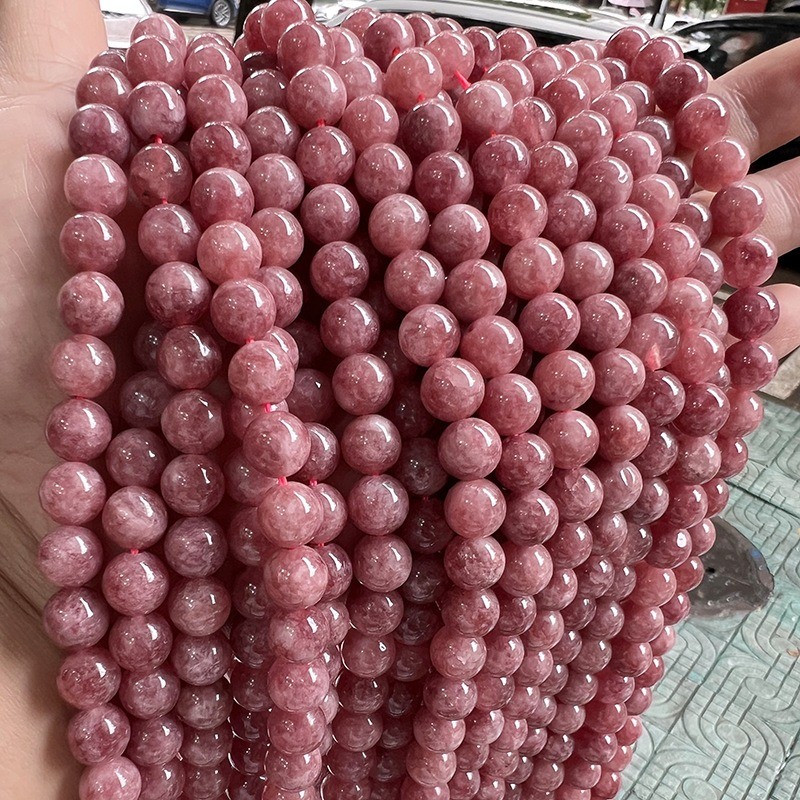 หินธรรมชาติ Optimized สตรอเบอร์รี่คริสตัล Chalcedony ลูกปัดกลมสําหรับ DIY สร้อยข้อมือเครื่องประดับ ขนาด 4/6/8/10/12