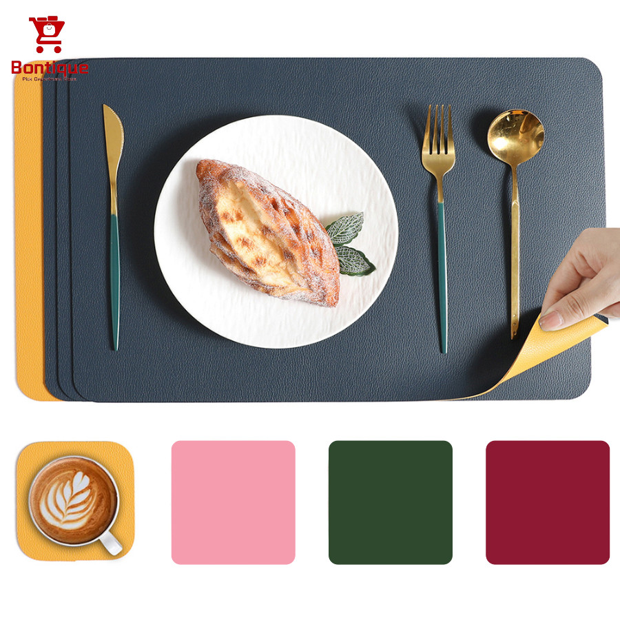 แผ่นรองจาน แผ่นปูโต๊ะ หนังPU 60*30/80*40ซม. ผืนใหญ่ กันน้ำทนความร้อน พับม้วนง่าย ใช้ได้2ด้าน