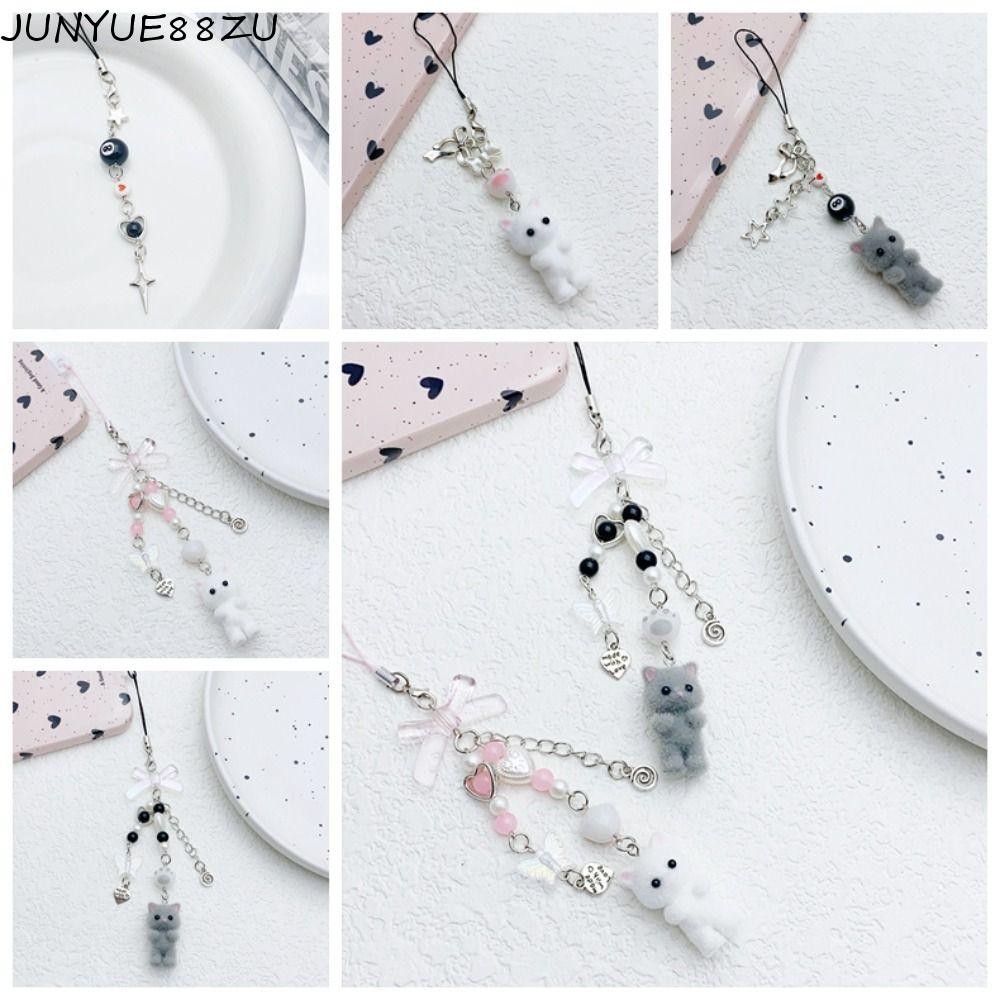 JUNYUE88ZU Flocking Cat Phone Lanyard,พวงกุญแจสายโทรศัพท์3Dลูกแมวโซ่โทรศัพท์มือถือ,หวานAnti Lostเกาห