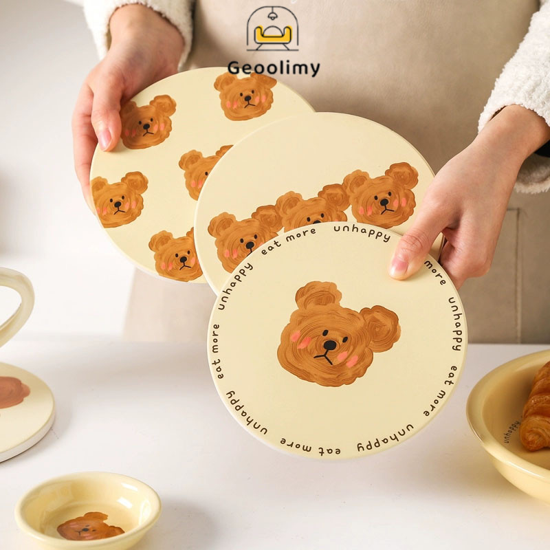 ที่รองแก้ว แผ่นยางรองแก้ว ลายหมี Bear สุดน่ารัก ที่รองแก้วซับน้ำ แผ่นหินรองแก้วดูดซับน้ำ