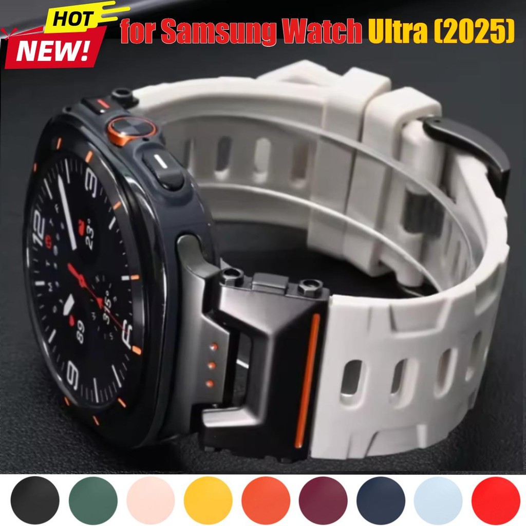 สายรัดซิลิโคนอ่อนนุ่มสําหรับ Samsung Galaxy Watch Ultra (2025) 47 มม.ผู้ชายหรูหรากีฬาสําหรับ Galaxy Ultra1 47 มม.ไม่มีช่องว่างสร้อยข้อมือปลายโค้ง