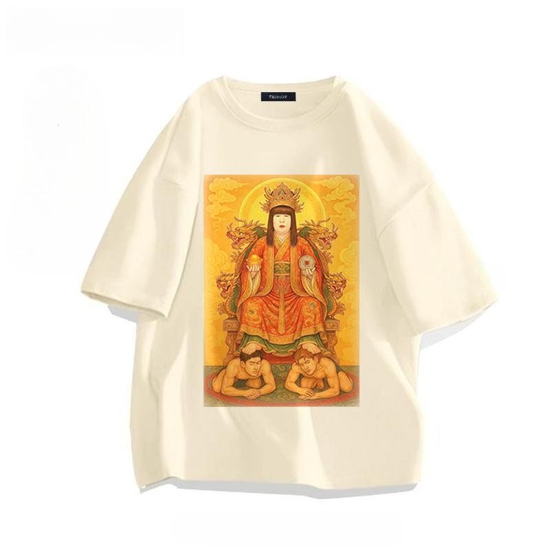 (จัดส่งตลอด 24 ชั่วโมง) เจ๊หงส์ การพิมพ์ ผ้าฝ้าย100% เสื้อยืดแขนสั้น Oversize  CMDXY8824 เทรนด์ การ์ตู หลวม ฤดูร้อน