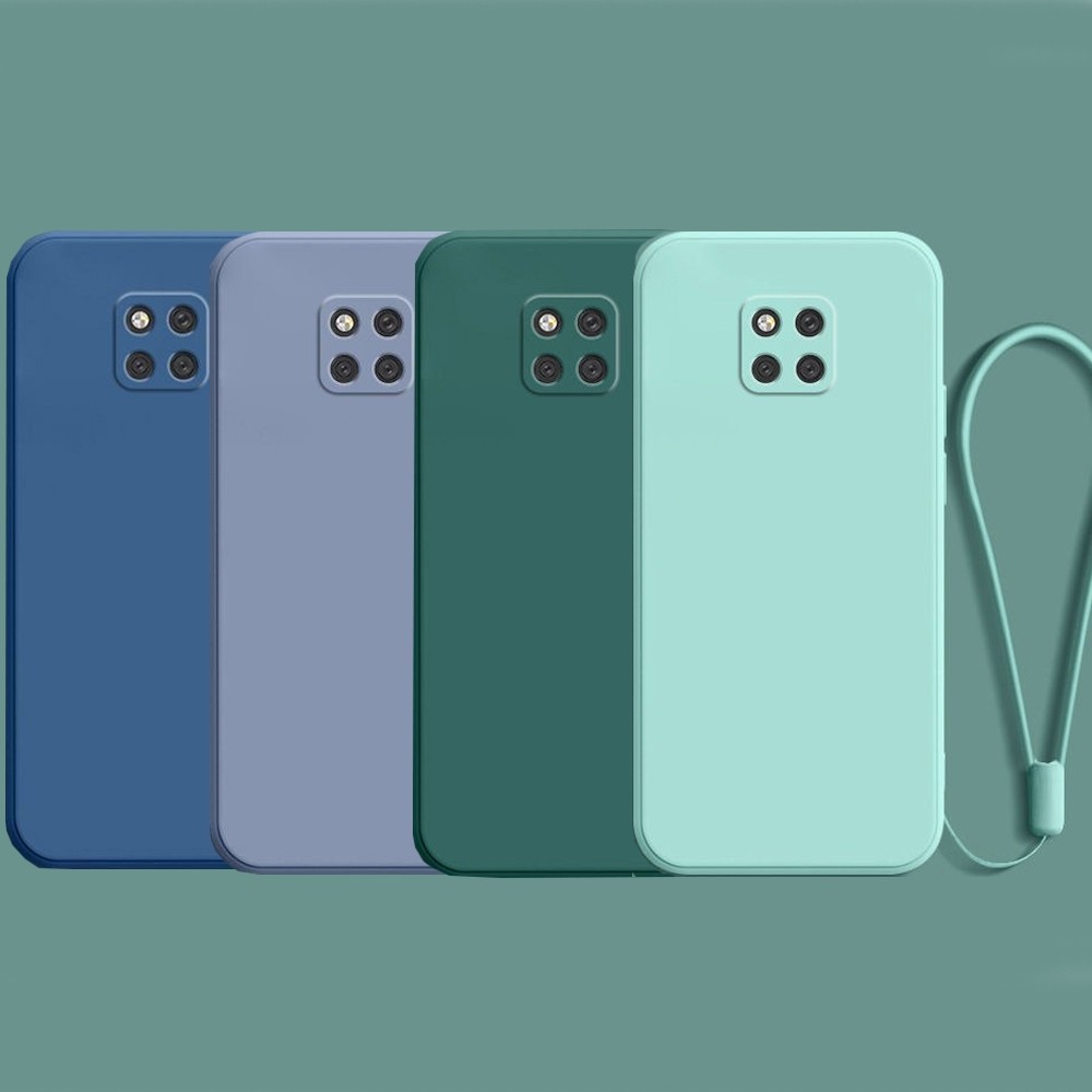 แฟชั่น ใหม่ Huawei Mate 20 Pro 30 40 Square กรอบกันชน Slim Soft TPU เคสซิลิโคนพร้อมสายรัดข้อมือมือ Lanyard