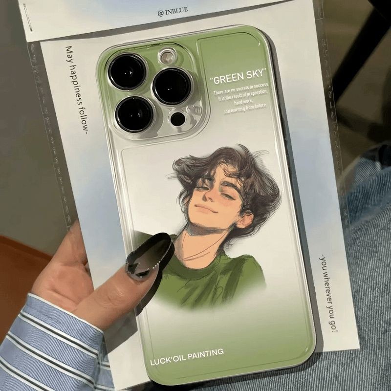 รูปแบบใหม่เรนเดอร์สีเขียวยุโรปอเมริกันเยาวชนเหมาะสําหรับiPhone16Pro Simple iPhone15plus _ 14Promaxเค