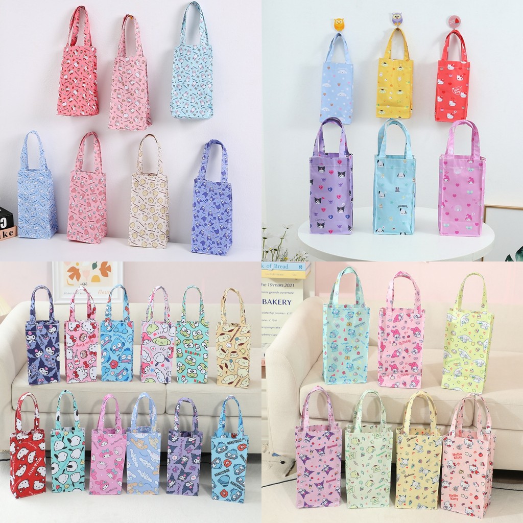 พร้อมส่ง💕 กระเป๋าถือทรงสูง ผ้ากันน้ำ กระเป๋าใส่แก้วน้ำ ขวดน้ำ ร่ม ลายการ์ตูน น่ารัก [SET1]