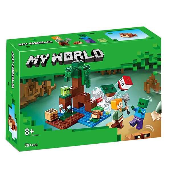 jurassicworld robox ของเล่น Minecraft 21240 Marsh Adventure ปริศนาสำหรับเด็กประกอบบล็อกของเล่นเด็กผู