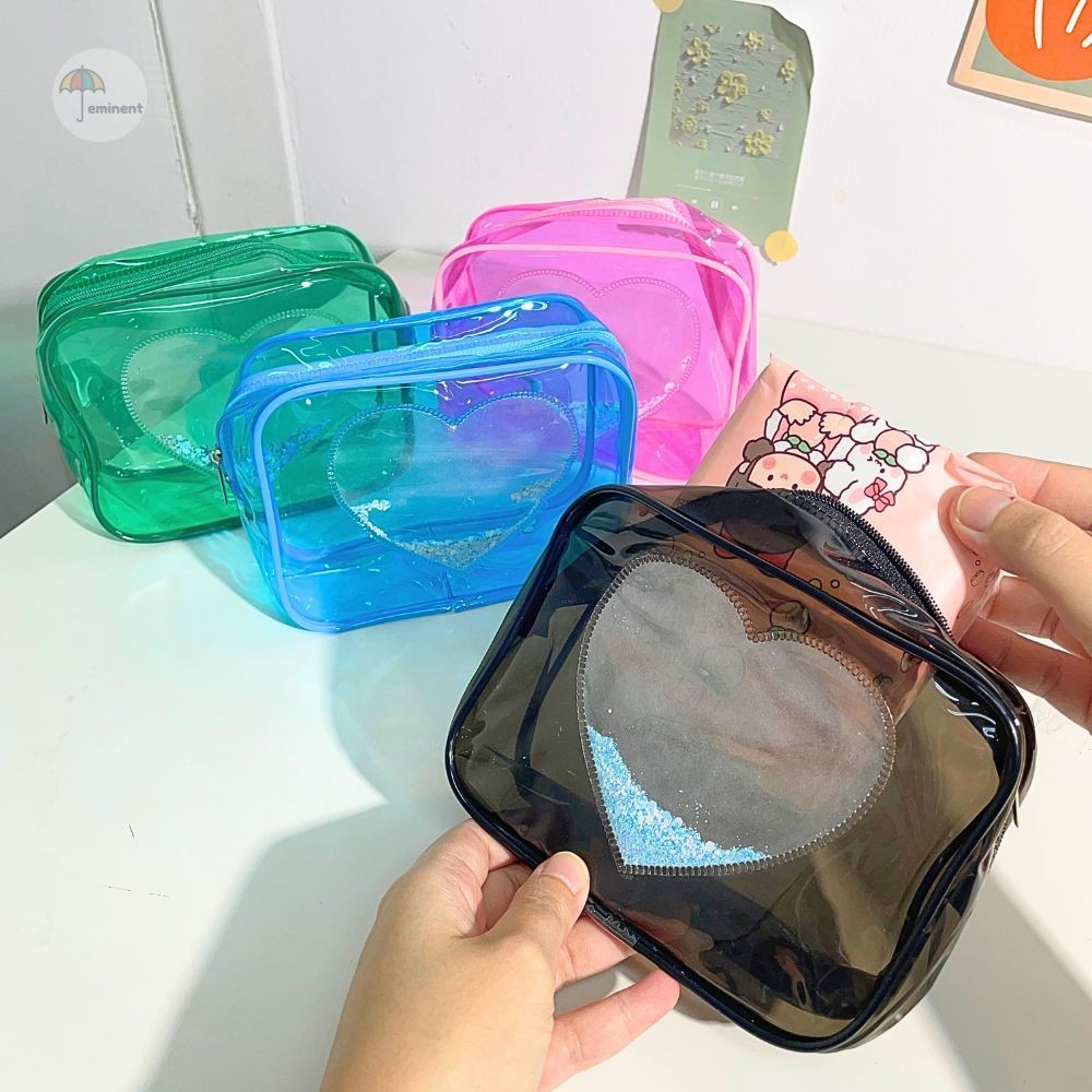 กระเป๋า mini bag กระเป๋าจัดระเบียบ วัสดุ PVC แบบไม่มีลาย/มีลายหัวใจ กันละอองน้ำได้ ขนาดกะทัดรัด พกพาสะดวก