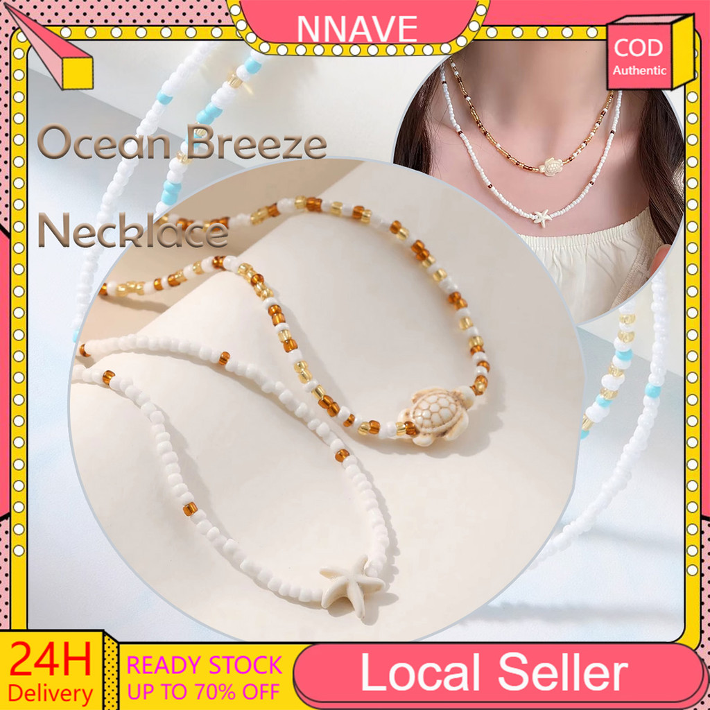 2PCS ปลาดาวเต่าสร้อยคอลูกปัดสร้อยคอสร้อยคอโบฮีเมียนสําหรับผู้หญิงสาวเครื่องประดับชายหาด