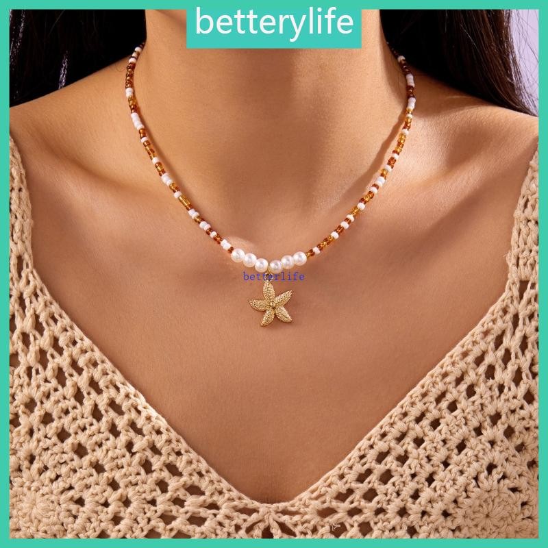 Bohemian Starfish Pendant Necklace Pearls Millets Beads Beach Jewelry Accessory