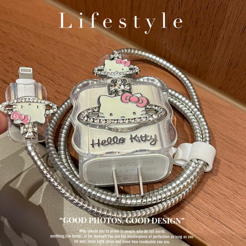 Hello Kitty Diamond Planet 20W สายเคเบิลข้อมูลฝาครอบป้องกันเหมาะสําหรับ 16/15promax Anti Drop Soft Shell 14/13/12
