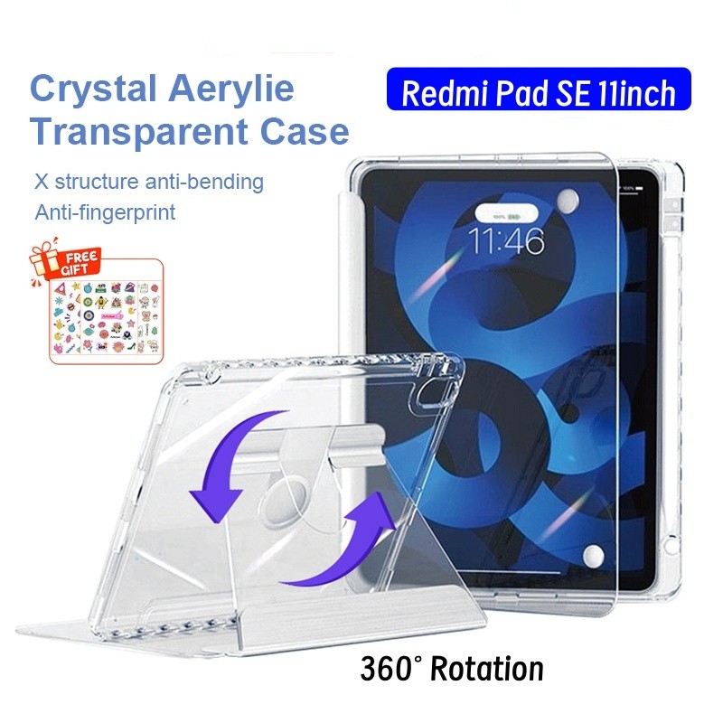 เคส Redmi Pad SE 360° เคสใสหมุนได้พร้อมช่องเสียบปากกาสําหรับ Xiaomi Redmi Pad SE 11 นิ้ว