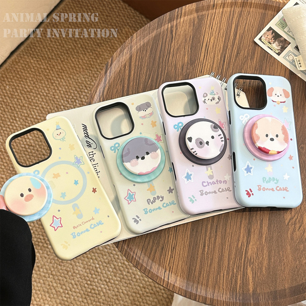 น่ารักการ์ตูน Graffiti ลูกสุนัขสัตว์แม่เหล็กผู้ถือกรณี iPhone สําหรับ iPhone 16 PRO MAX 16 Plus 16 15 14 PRO MAX 13 12 11 Anti Drop Hard PC หนาปกหลัง