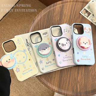 น่ารักการ์ตูน Graffiti ลูกสุนัขสัตว์แม่เหล็กผู้ถือกรณี iPhone สําหรับ iPhone 16 PRO MAX 16 Plus 16 15 14 PRO MAX 13 12 11 Anti Drop Hard PC หนาปกหลัง