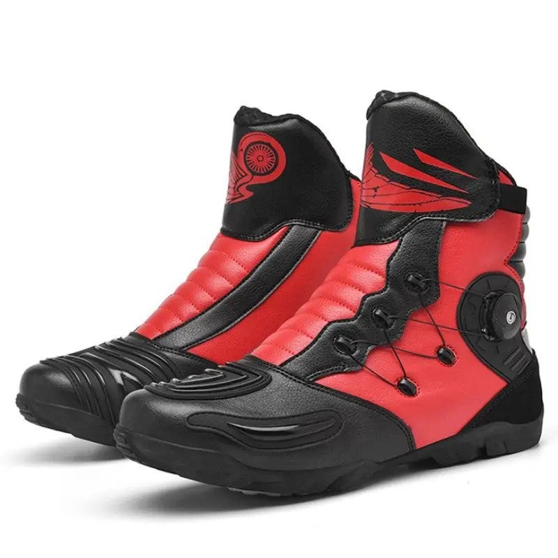 Retro สีดํา Enduro รถจักรยานยนต์ Boot หนัง Motorcyclist Boot ขี่รองเท้า Motocross Biker รองเท้า Vint