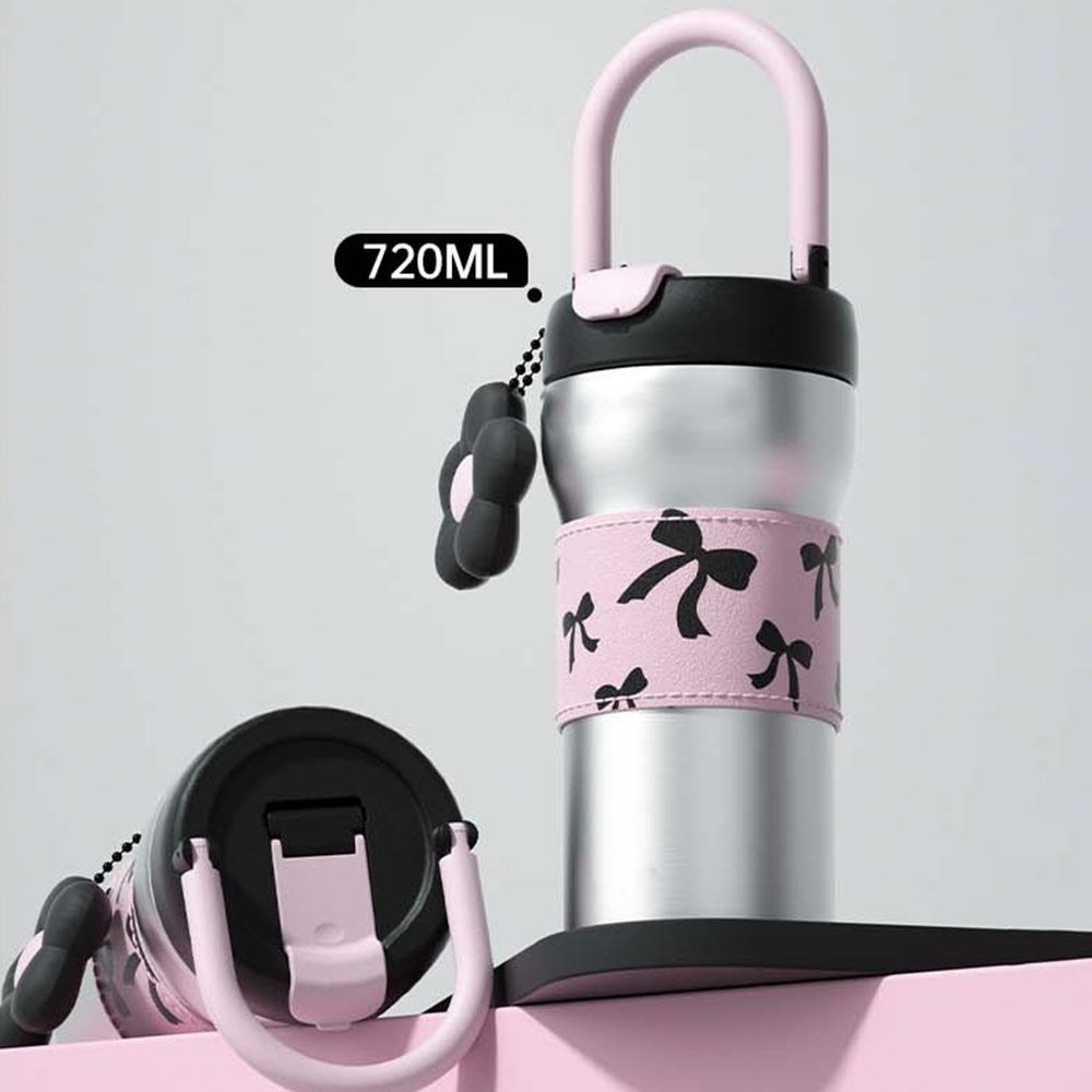 COUR ถ้วยฉนวน, ถ้วยน้ําฟางสแตนเลส 720 มล., แฟชั่นความจุขนาดใหญ่กันฝุ่นพร้อมจี้ดอกไม้นักเรียนถ้วยดื่มเดินทาง - รูปที่ 5