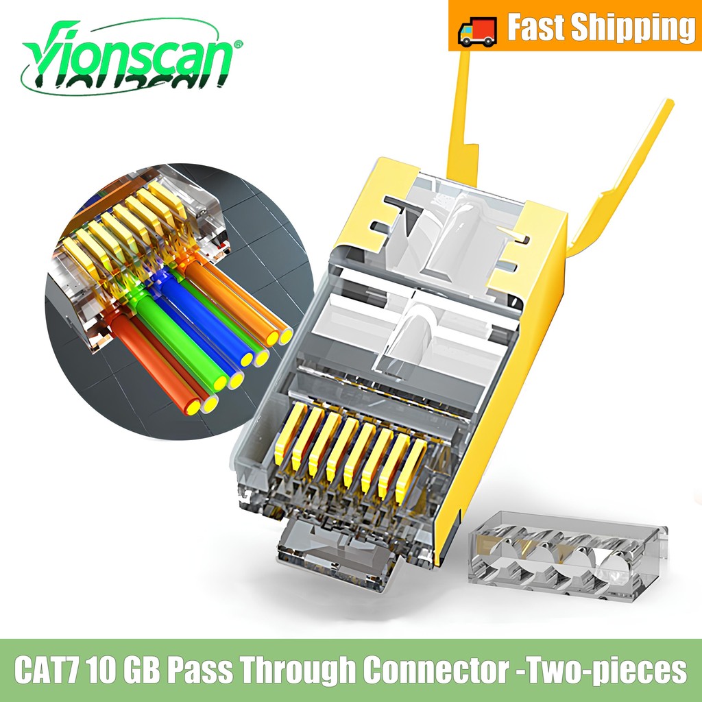 Vionscan Full Shielded Cat7 Cat6A ผ่านตัวเชื่อมต่อ, ปลั๊กโมดูลาร์เครือข่าย - 1.5 มม.