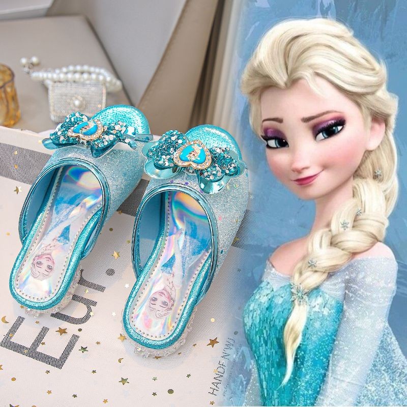 รองเท้าแตะโบว์สำหรับเจ้าหญิง มีพลอยเทียมและเลื่อม ใส่ได้นอกบ้าน