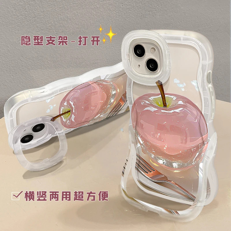 เหมาะสําหรับ IPhone 11, 15, 12, 13, 16, 17, 14 Pro Max 8Plus, 7Plus X XR, XS, Max 7, 8Plus SE case เคสโทรศัพท์ Crystal Apple พร้อมสร้อยข้อมือเคสโทรศัพท์สไตล์ใหม่เปิดม้านั่งป้องกัน Case i เคสป้องกัน Bracket กันกระแทก กันรอยขีดข่วน - รูปที่ 2