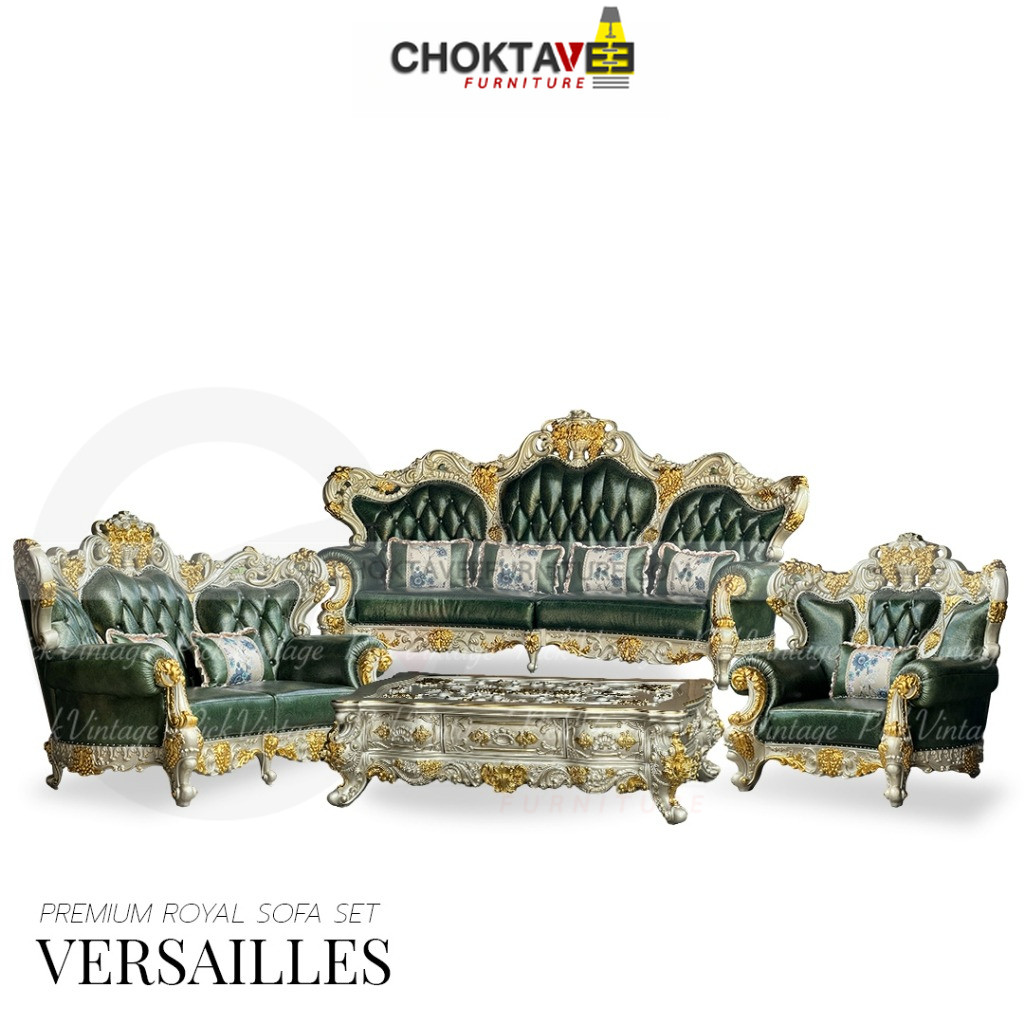 ชุดโซฟาหลุยส์ 4ชิ้น (4+2+1ที่นั่ง+โต๊ะกลาง) Gold Titanium Series รุ่น TSF-LV-SET VERSAILLES [Pick Co