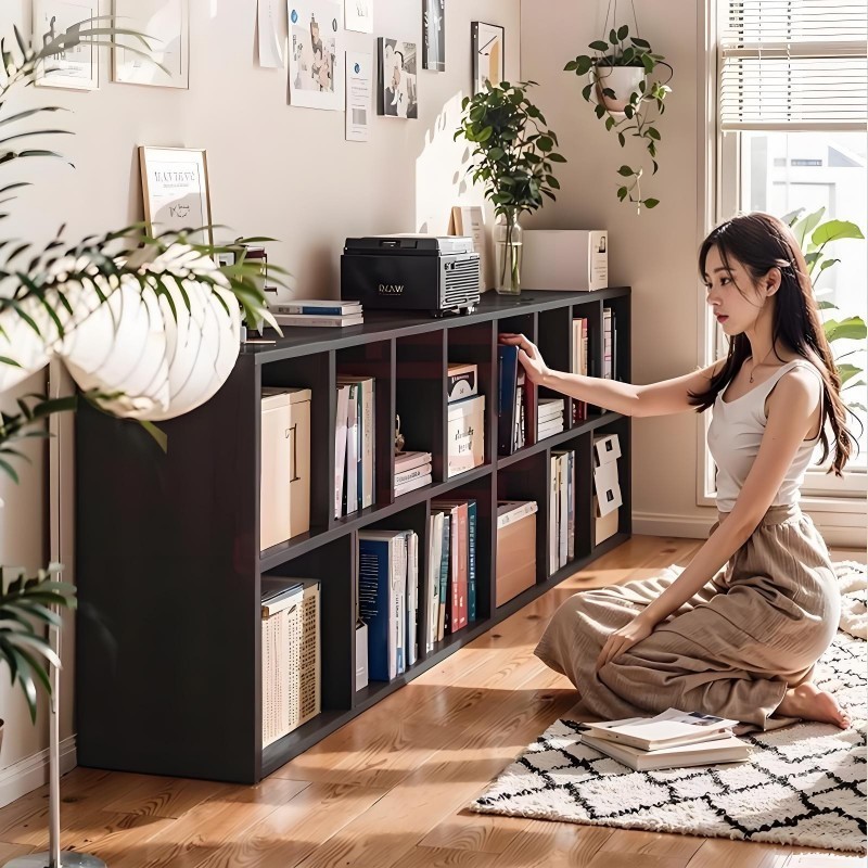 TTM ชั้นวางหนังสือ 120cm สีขาว สีไม้ ตาหมากรุก ชั้นอเนกประสงค์ ชั้นวางของ Book Shelf เปิดชั้นวางจอแสดงผล Storage Rack