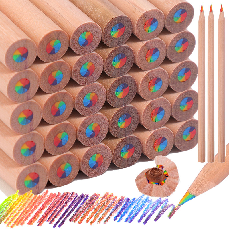 ดินสอแกนสีรุ้งไม้ 7 สี / ปากกาวาดภาพสีรุ้งไล่โทนสีเครื่องเขียนนักเรียน