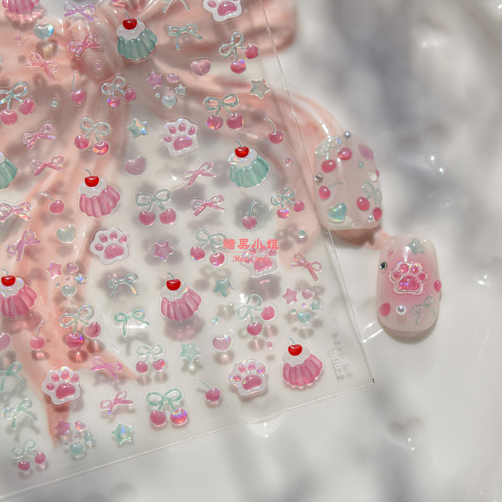 Tomoni Cherry Pudding Jelly สติ๊กเกอร์แต่งเล็บ Cat Claw Cherry Pudding Nails สติ๊กเกอร์เสริม