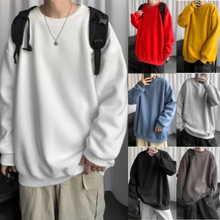 [การจัดส่งในท้องถิ่น] เสื้อสเวตเตอร์แขนยาว แบบลำลอง สีพื้น สำหรับผู้ชาย ขนาด M-5XL