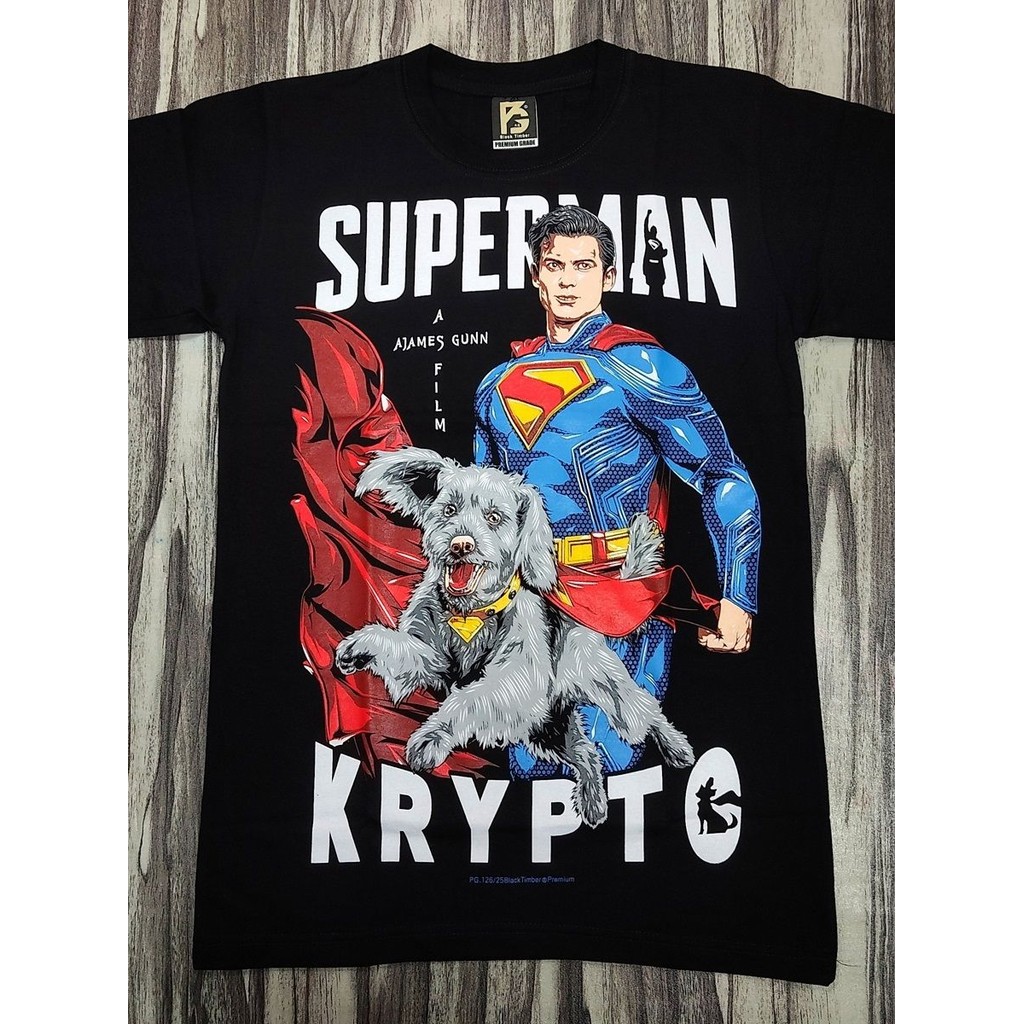 PG126 FANART SUPERHERO SUPERMAN KRYPTO DOG DC COMIC MOVIE COLLECTION เกรดพรีเมี่ยมสีดํา TIMBER COTTO