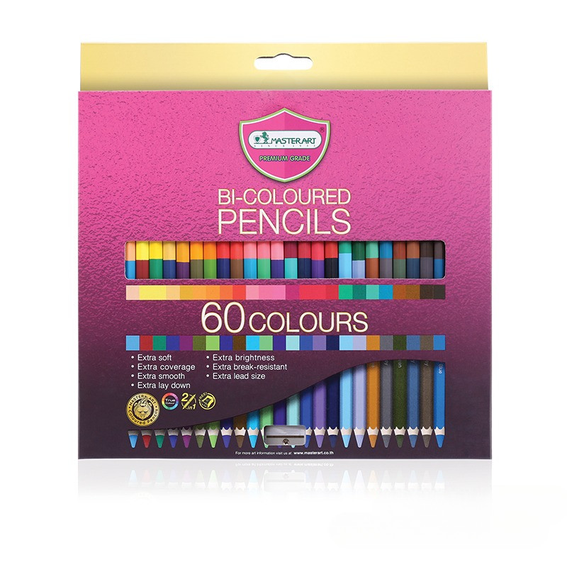 ดินสอสี 2 หัว 60 สี สีไม้ มาสเตอร์อาร์ต Master Art สีไม้ ดินสอสีไม้ รุ่นใหม่ จำนวน 1 กล่อง