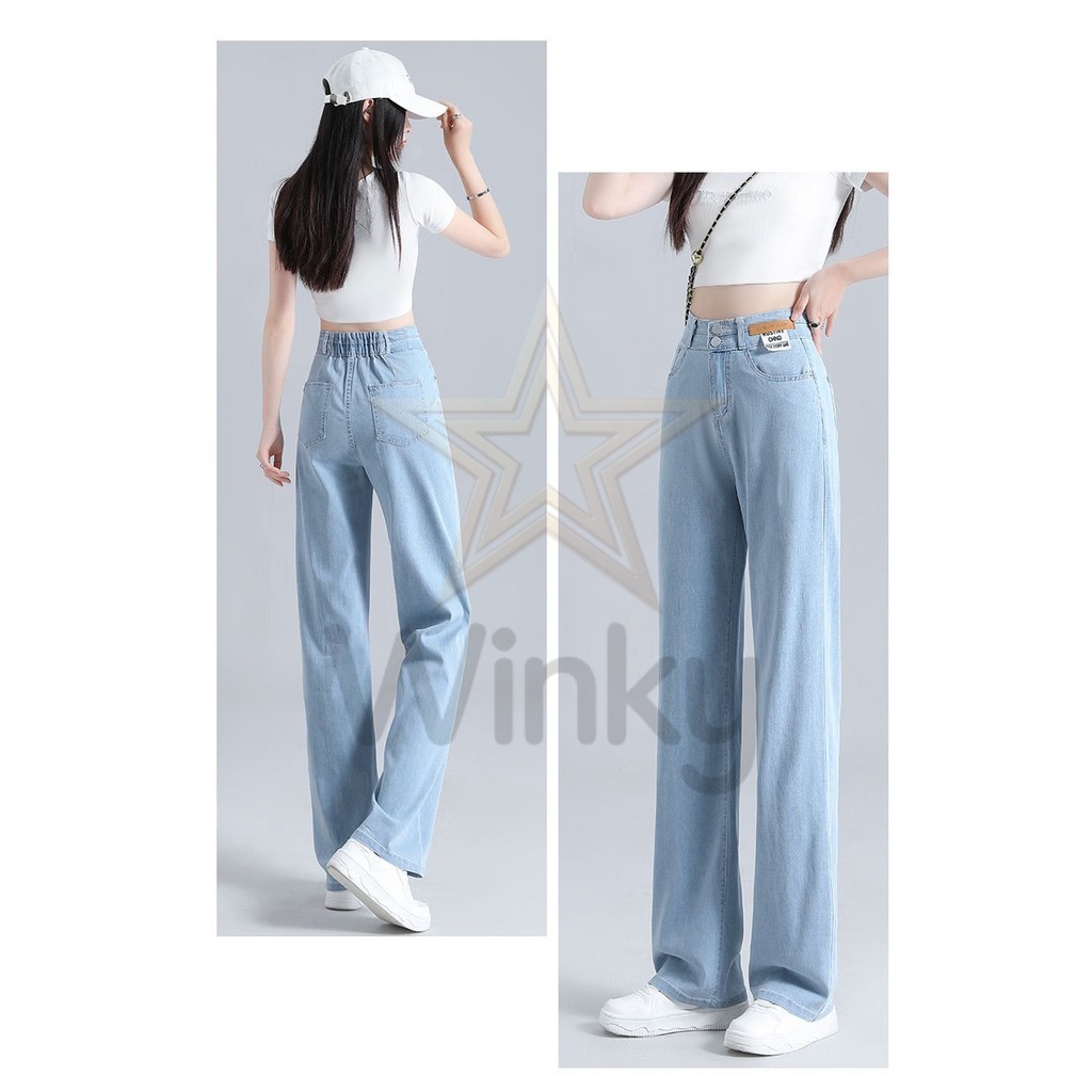 กางเกงยีนส์ผู้หญิง ผ้าเย็น บางเบา ขายาวเอวสูง เอวยืดได้ ทรงกระบอกใหญ่ ใส่สบาย ไม่ร้อน - รูปที่ 4
