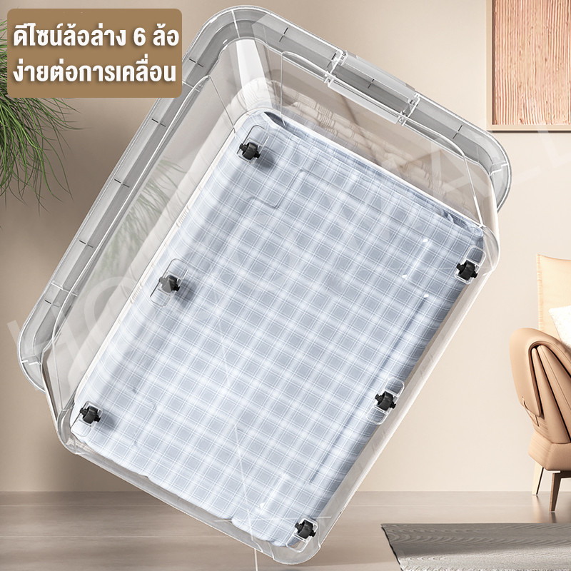Tidy กล่องเก็บของ กล่องพลาสติก ความจุสูง กล่องเก็บของอเนกประสงค์ 50-400# ใช้เก็บของ เก็บเสื้อผ้า สีโปร่งใส มีล้อ - รูปที่ 4