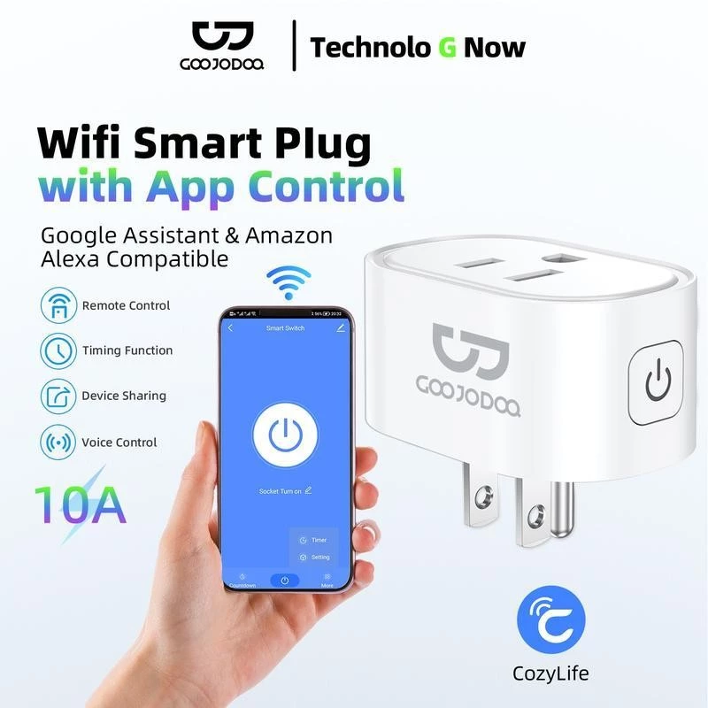 GOOJODOQ Wifi ปลั๊กอัจฉริยะพร้อมซ็อกเก็ตควบคุม APP Adaptor US Wireless Outlet Power Charger Converter