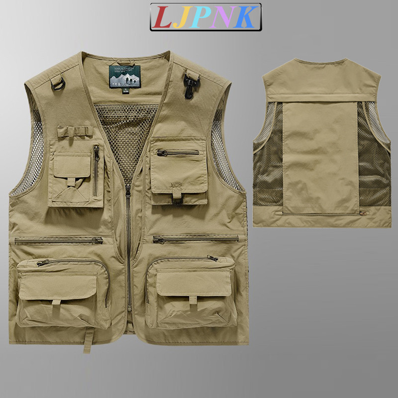 เสื้อกั๊กตกปลาสำหรับผู้ชาย - เสื้อแจ็คเก็ตแขนกุดมีหลากหลายกระเป๋า เหมาะสำหรับเดินป่า ตั้งแคมป์ และการถ่ายภาพ